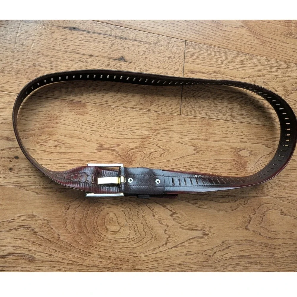 Mens Leather Belt Dark Brown Perforated Steerhide Sz 40 Rugged Western Rustic